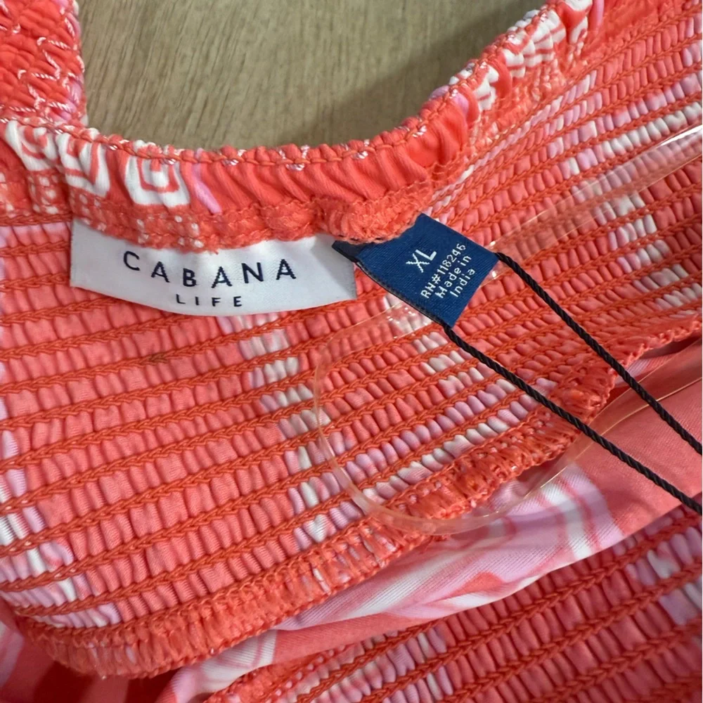 NWT Cabana Life Spring Regatta Off-the-Shoulder Smocked Dress Coverup Coral XL - Picture 6 of 16